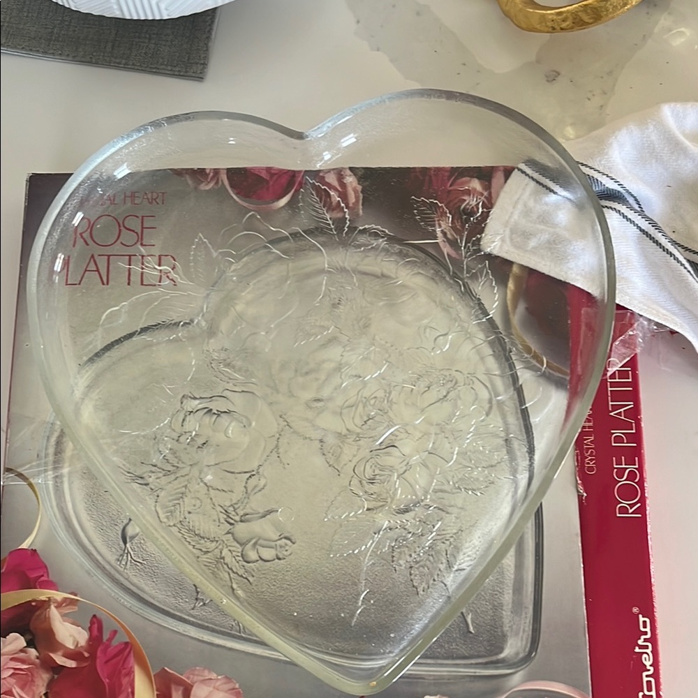 Glass Heart Rose Platter